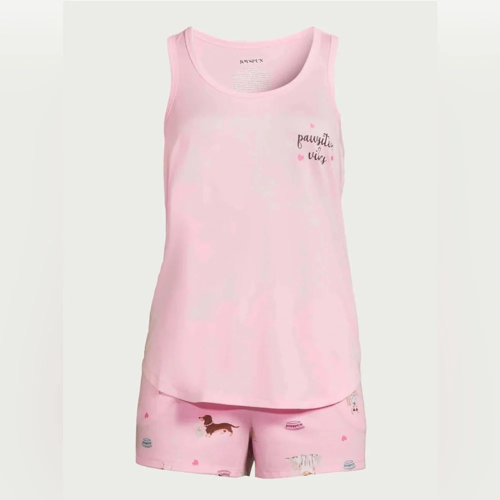 Joyspun Women's Print Tank Top and Shorts Pajama Set, 2-Piece,